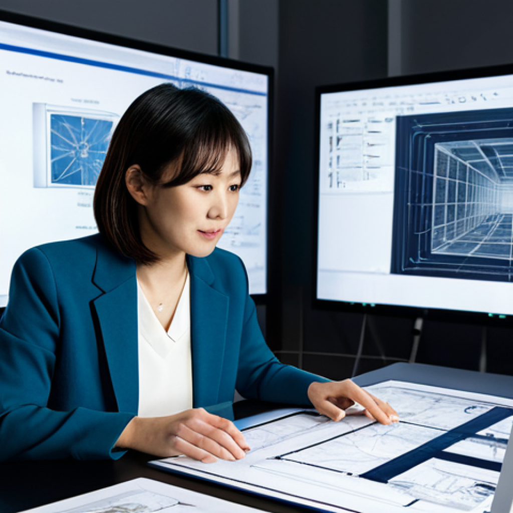 A professional space designer, an experienced Japanese woman in her 30s-40s, wearing a modest business casual outfit, sits at a futuristic desk. She is interacting with a holographic display, showing architectural renderings and AI-generated design options. In the background, traditional drafting tools like a T-square and blueprints are subtly visible next to a large digital screen displaying a collaborative design session with diverse clients. The studio is bright, clean, and filled with natural light, blending traditional craftsmanship with advanced technology. She has perfect anatomy, correct proportions, well-formed hands, proper finger count, and natural body proportions, captured in a natural pose. High-resolution, professional photography, studio lighting. safe for work, appropriate content, fully clothed, professional, modest clothing.