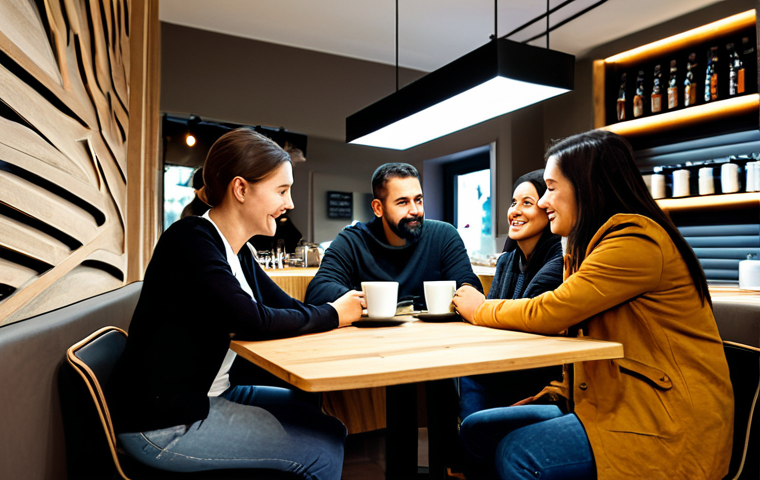 **

"A modern cafe interior, designed with a "quiet urban escape" concept. Earth-tone walls, carefully arranged seating for both solo and group visitors, and color-temperature-adjustable lighting. Fully clothed patrons are enjoying coffee. Soft, diffused lighting, professional photography, safe for work, appropriate content, fully clothed, family-friendly, perfect anatomy, natural proportions, well-formed hands, proper finger count."

**