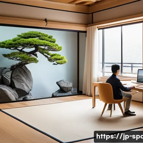 공간디자인 국제 자격증 종류 - A modern interior design studio scene showcasing a professional Japanese designer working on an inte...