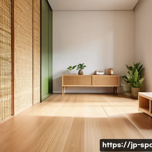 공간디자인 분야의 최신 연구 - A modern sustainable interior space featuring eco-friendly materials such as bamboo panels and recyc...